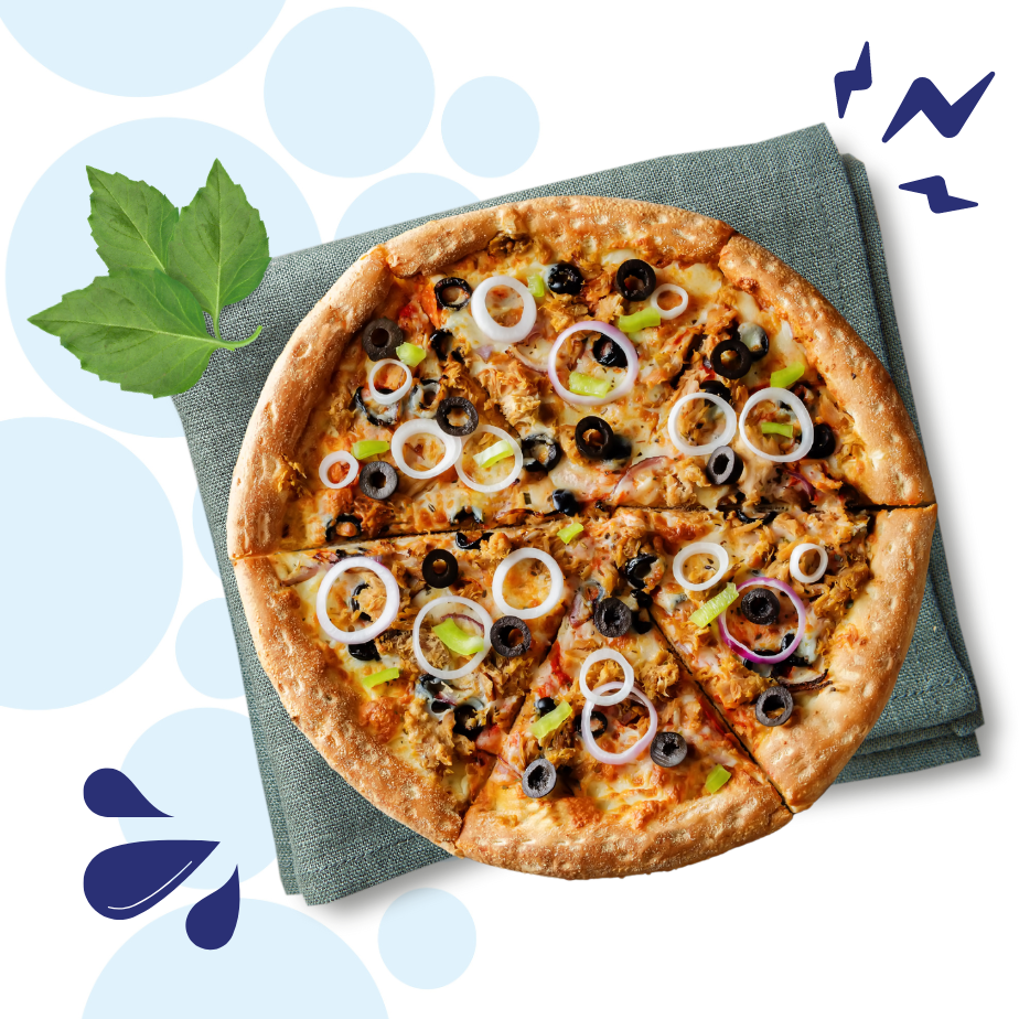 Recept Bloemkoolpizza met tonijn, rode ui en olijven