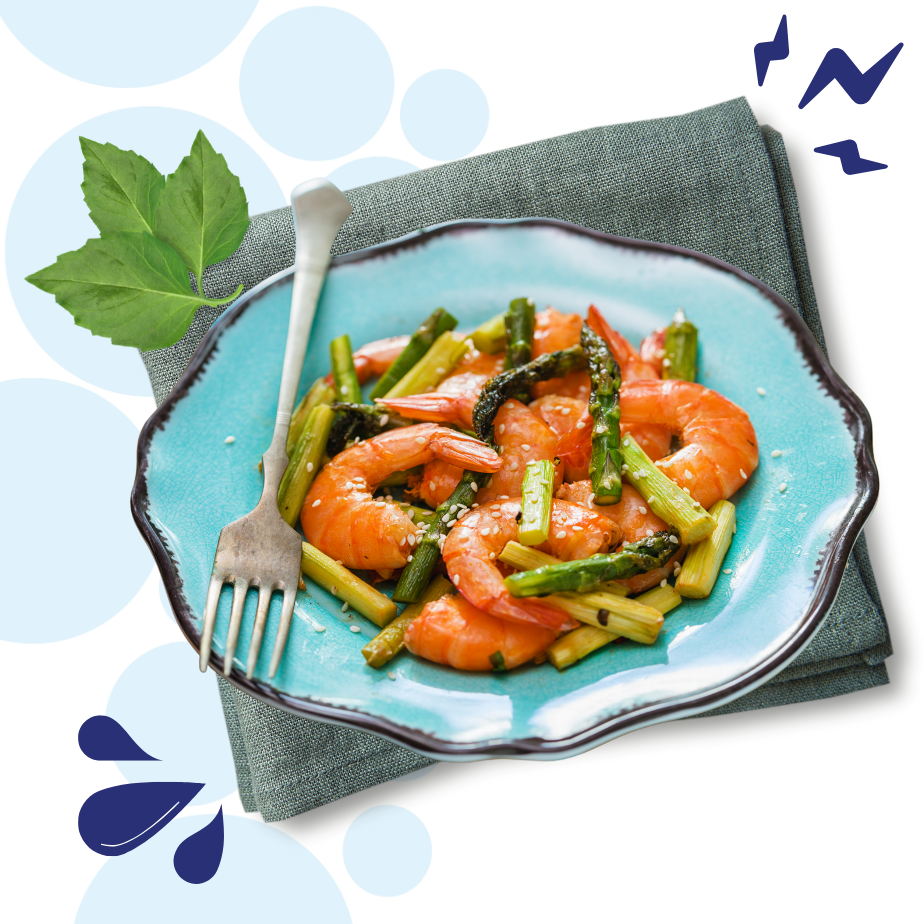 Recept Garnalen met asperges op oosterse wijze