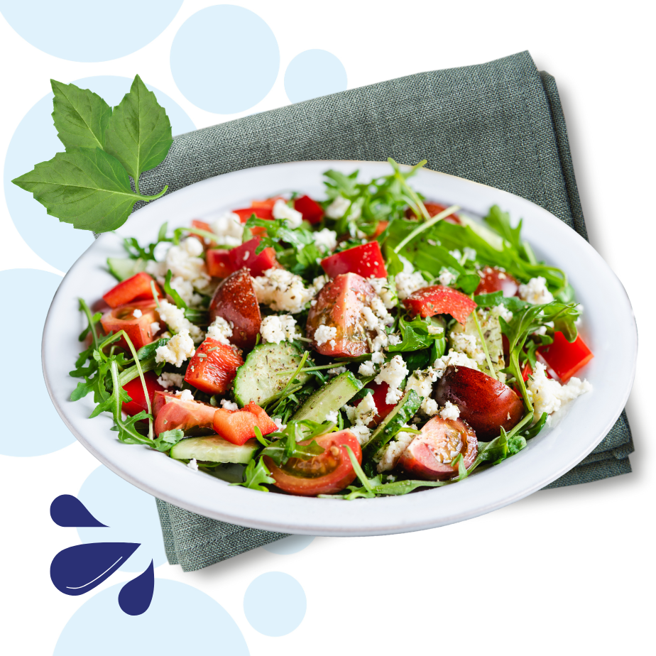 Recept Salade met geitenkaas, komkommer en tomaat