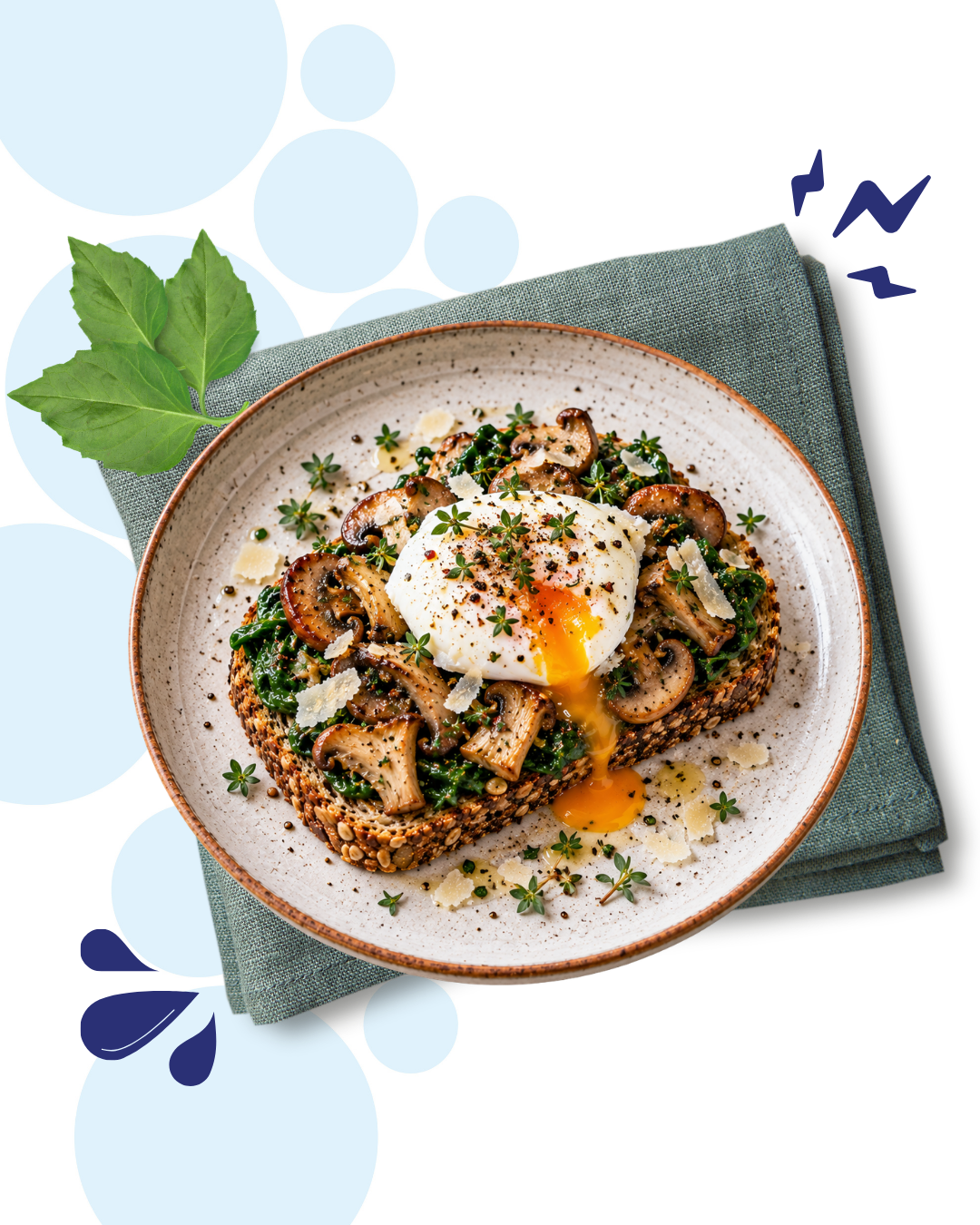 Recept Herfsttoast met paddenstoelen, spinazie & zacht eitje