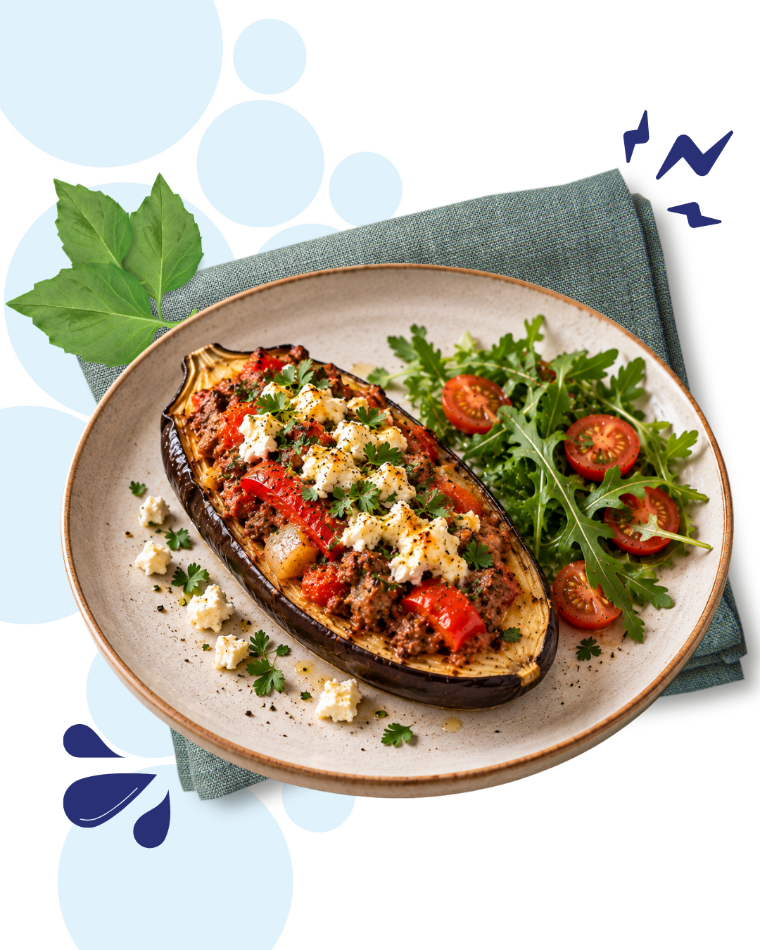 Recept Gevulde aubergine met gehakt, tomaat en feta