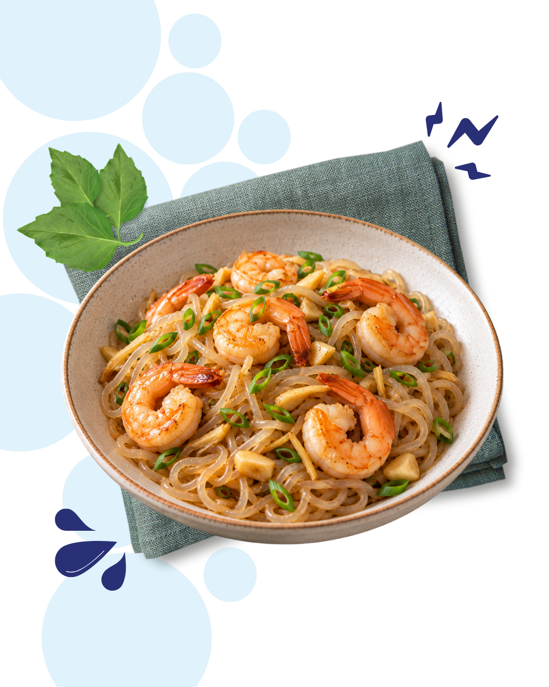 Recept Aziatische zero-noodles met garnalen, gember & sesam